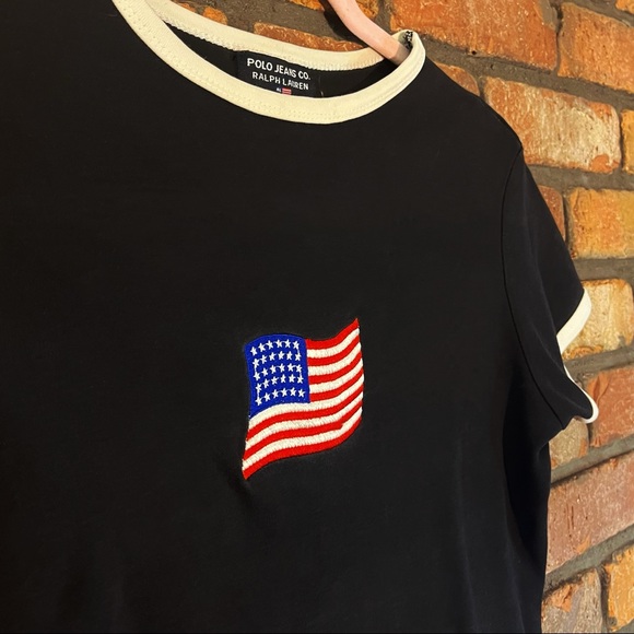 Ralph Lauren Polo Jeans U.S.A Flag Embroidered Black T-Shirt - Picture 3 of 4